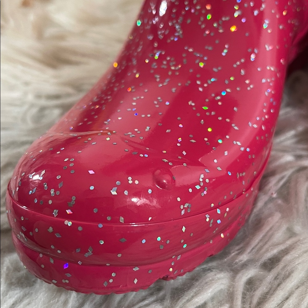 HUNTER Glitter Shiny Rain Boots Waterproof Pink Size 5 NEW - Picture 12 of 12